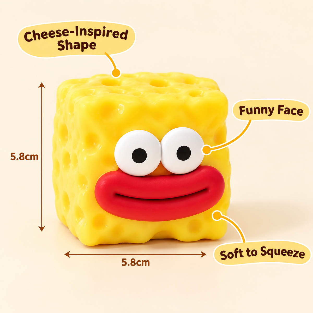 Cheese Cube Crunchy Squishy Toy with Dimpled Sides and a Funny Face · mproduct-ef984e5488439c043000