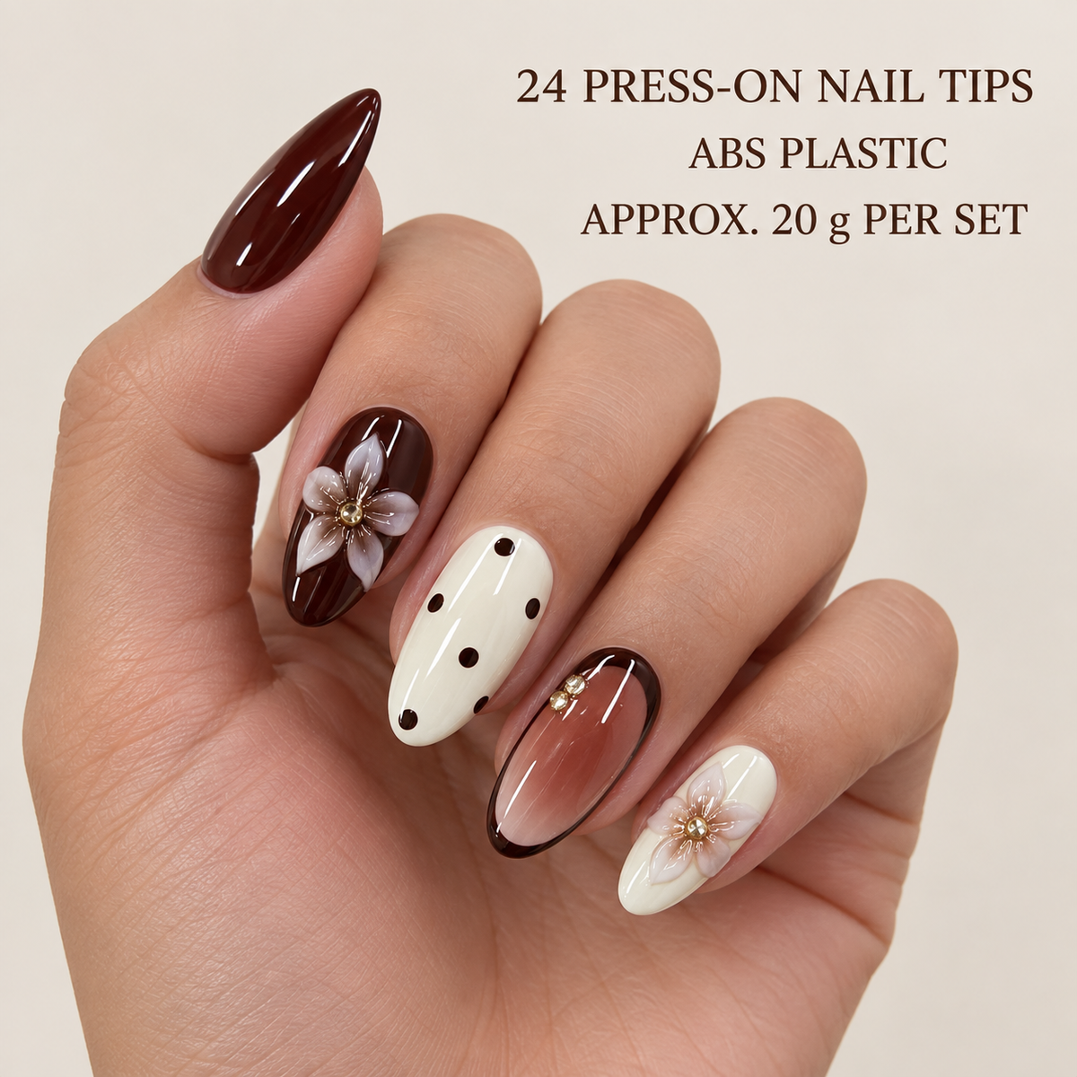 Red Chestnut Cream Lily Polka Dot Press On Nail Set · mproduct-530b541ca04570af23a1