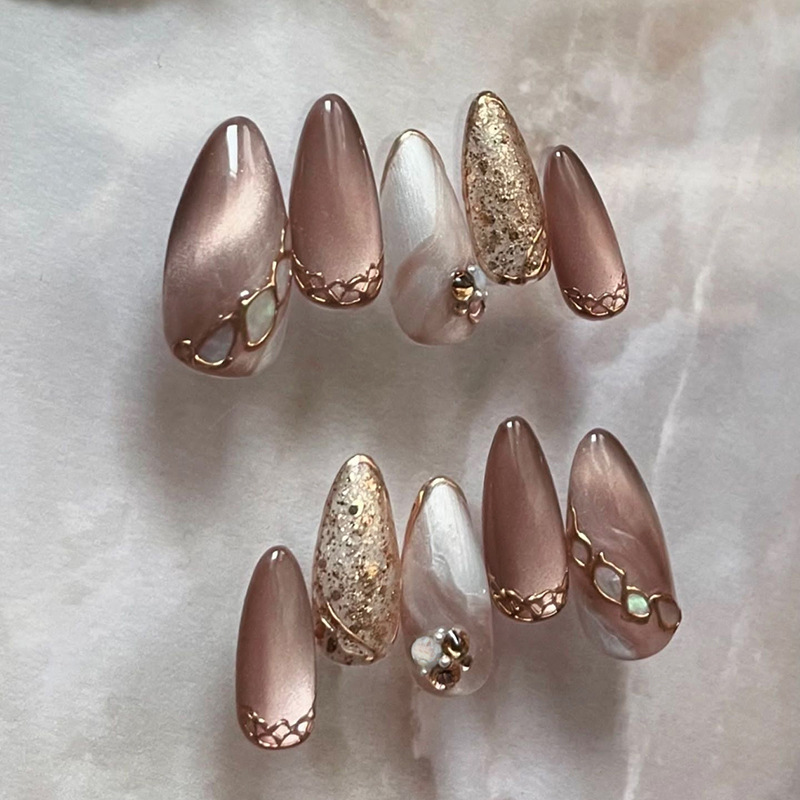 Autumn Letter Brown Cat Eye Press On Nails - image 4