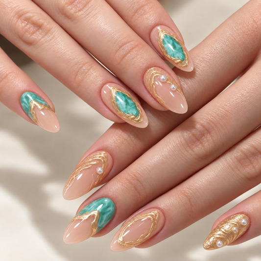 Aurora Sand Gold French Pearl Press On Nails - image 1