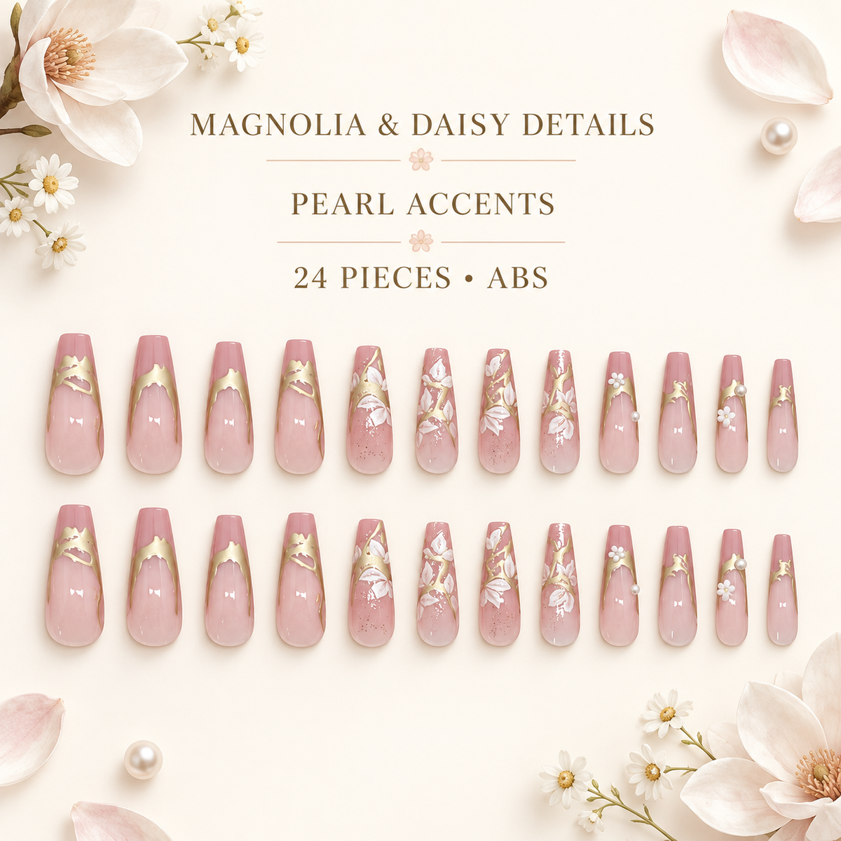Gilded Magnolia French Pearl Press On Nail Set