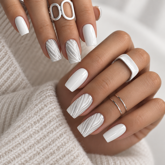 Gray White Woodgrain Hills Press On Nail Set
