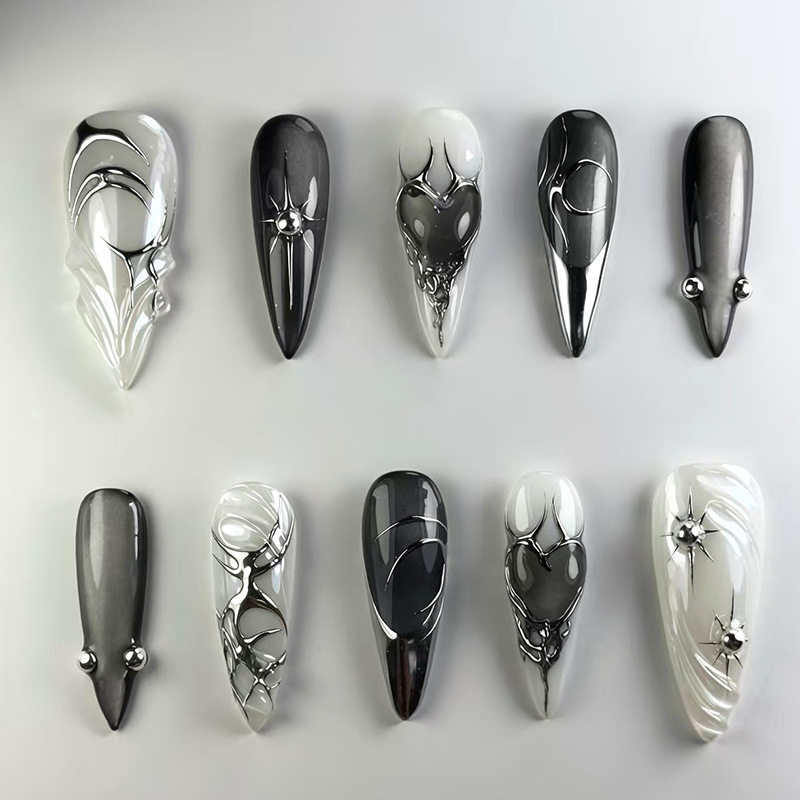 Black Liquid Metal Cat Eye Press On Nails 24 Piece Set - image 4