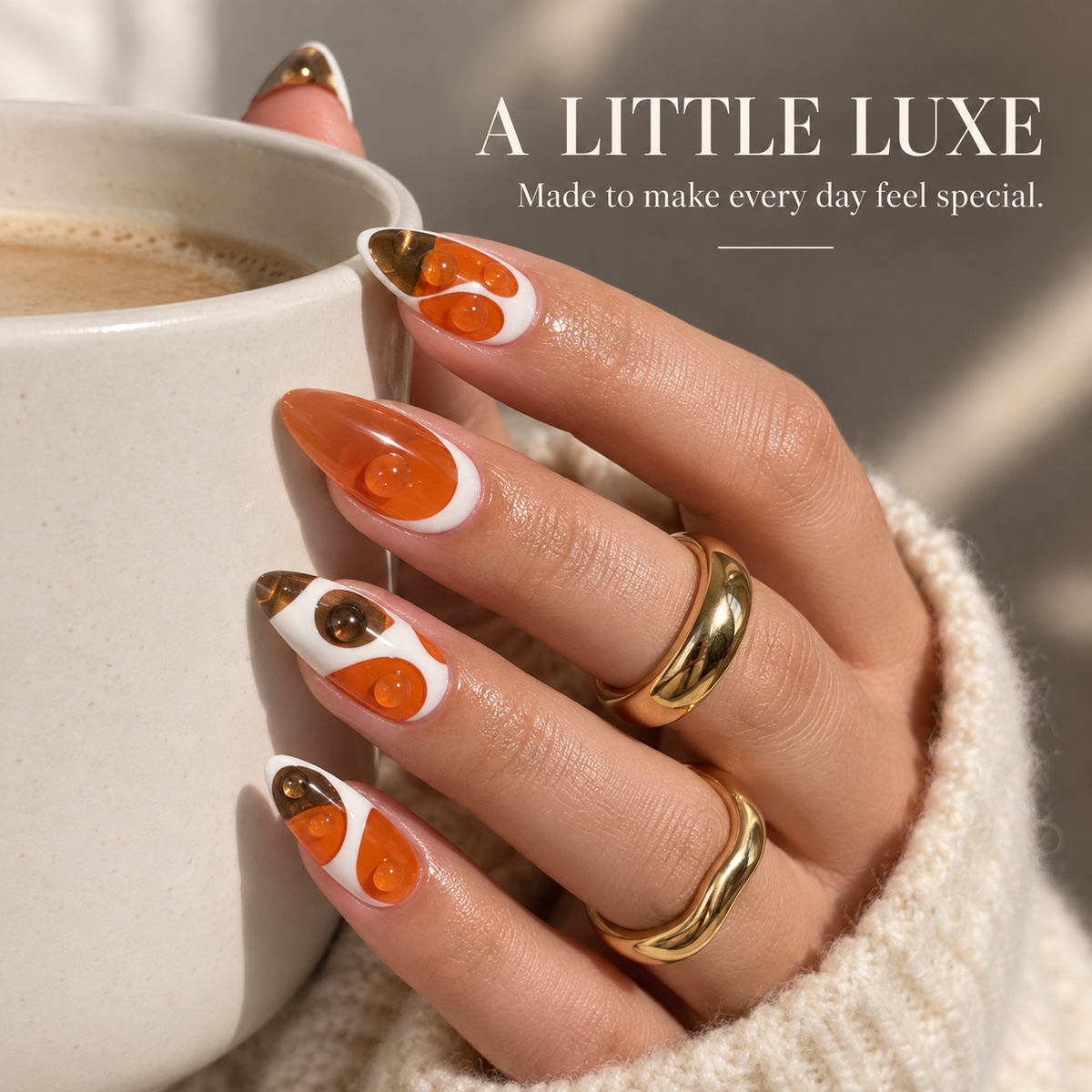Orange Popsicle Bubble Press On Nail Set