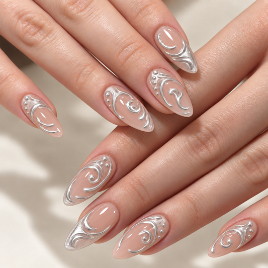 Liquid Silver Sculpted Press On Nails - image 1