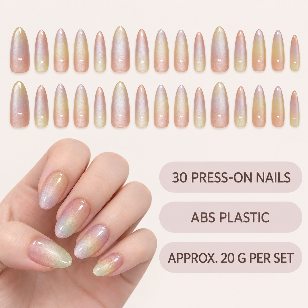 Rainbow Tie Dye Cat Eye Press On Nail Set