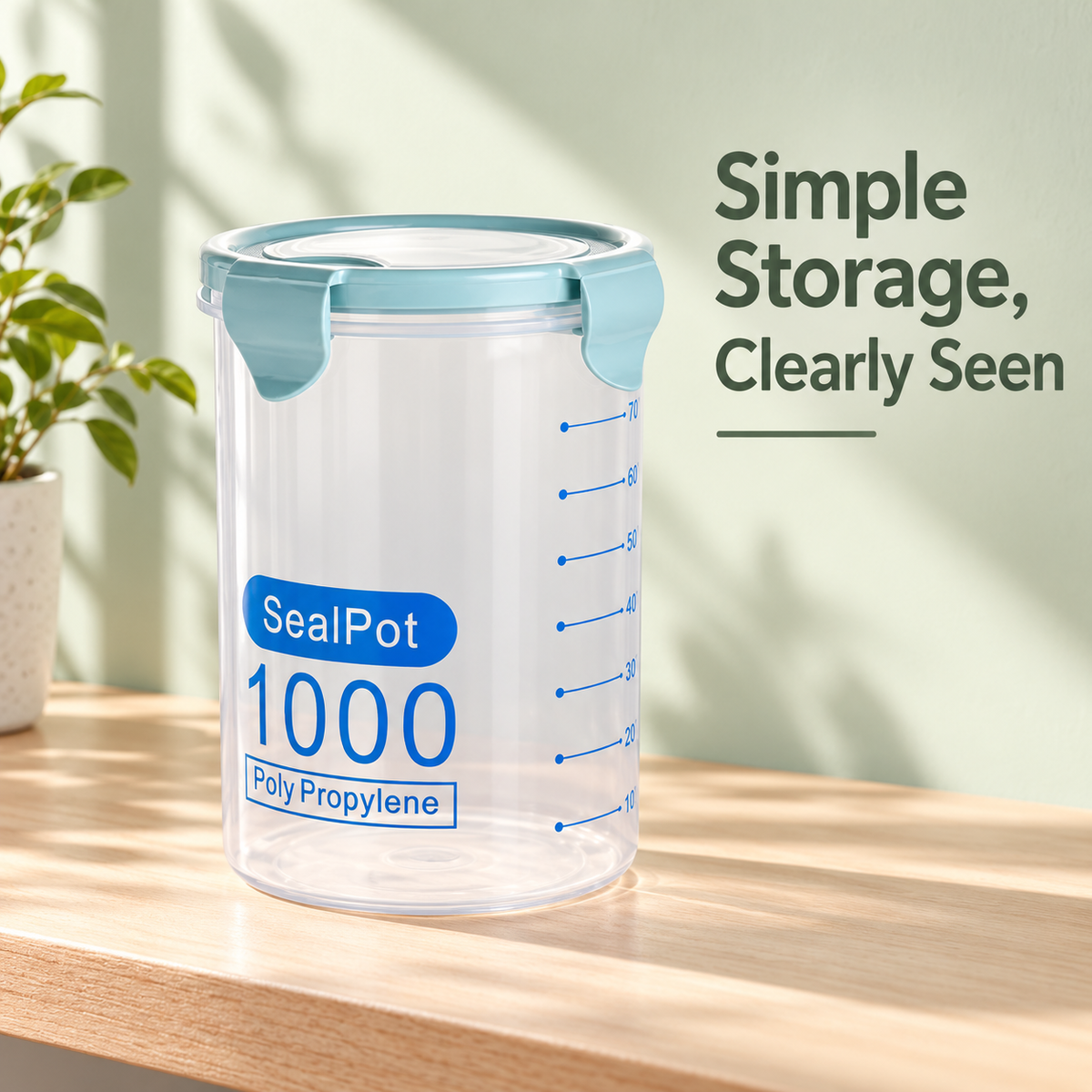1000 mL Clear Storage Canister with Pale Blue-Green Lid 5