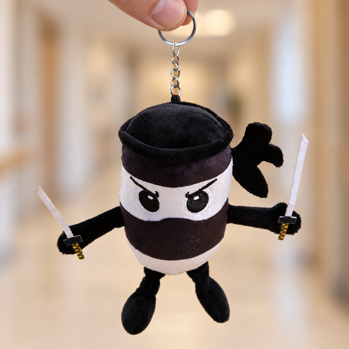 15cm Ninja Plush Keychain - Black/White 6