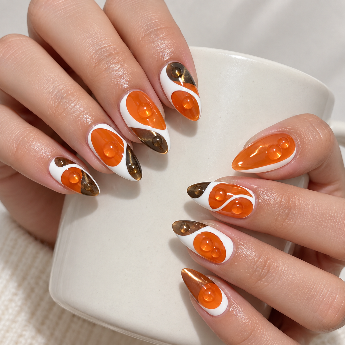 Orange Popsicle Bubble Press On Nail Set