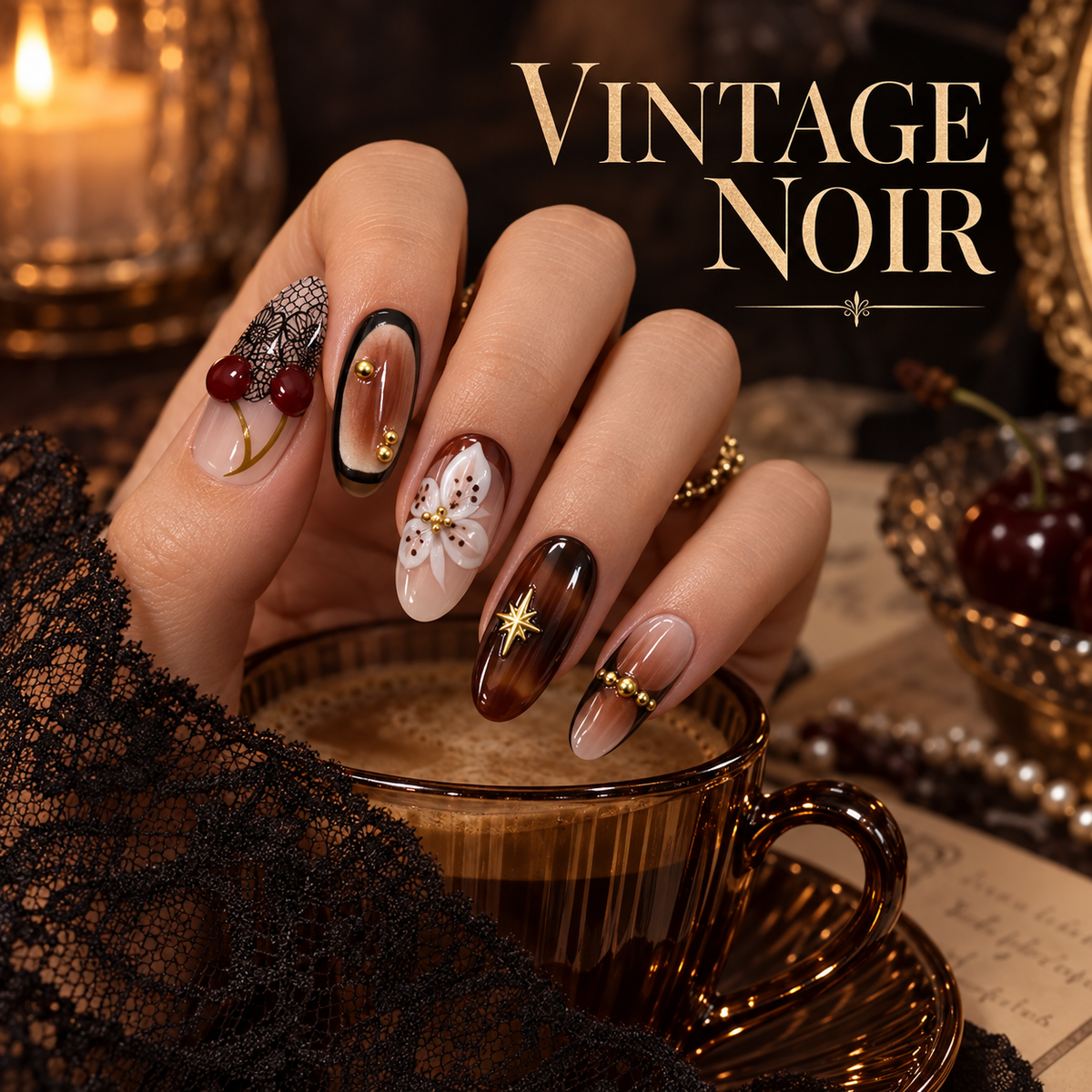 Shadow Floral Cherry French Press On Nails - image 3
