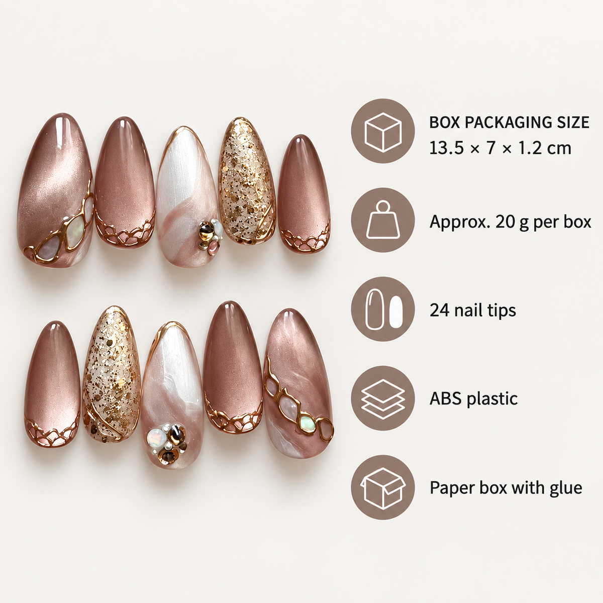 Autumn Letter Brown Cat Eye Press On Nails - image 3
