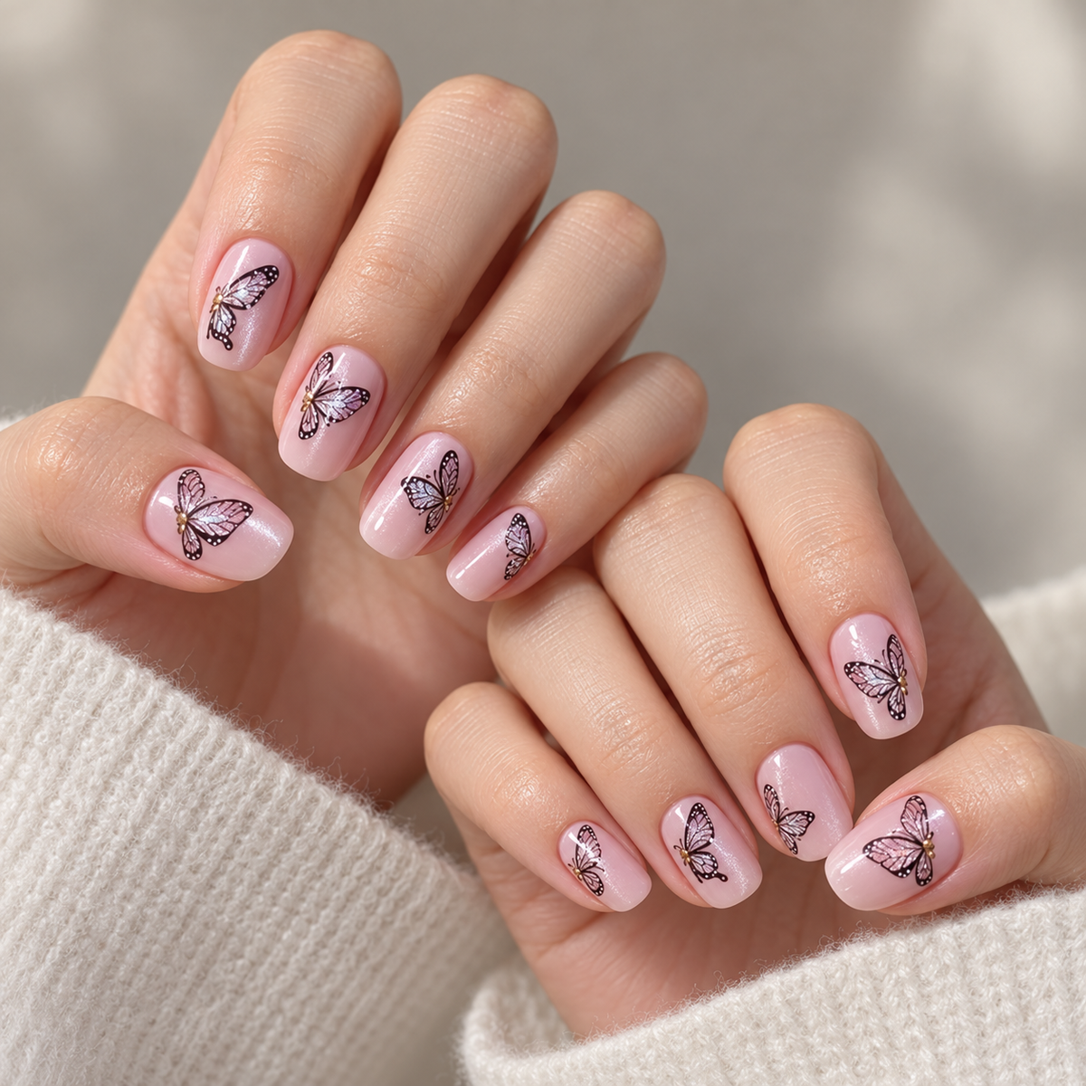 Luminous Cat Eye Butterfly Press On Nail Set