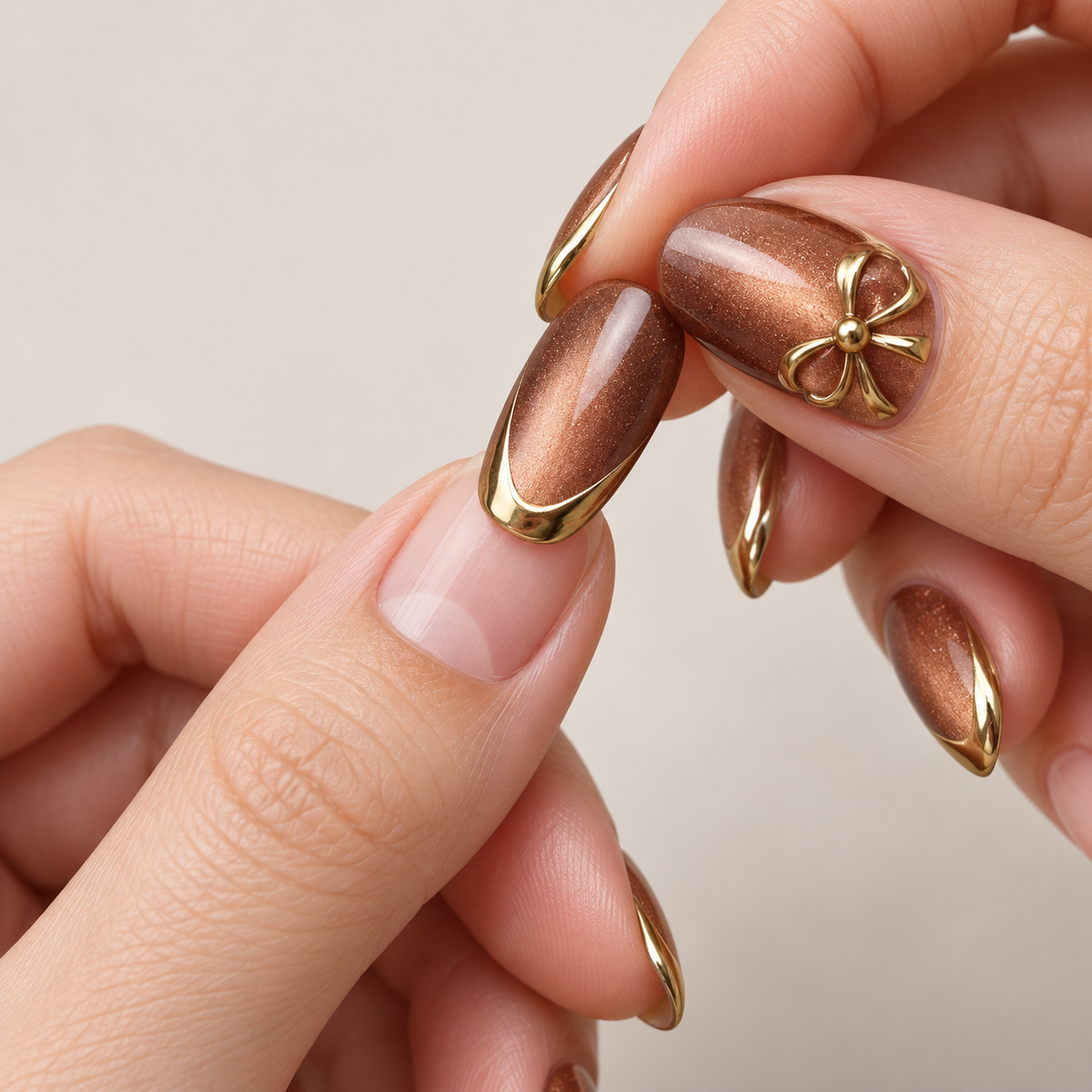 Gilded Mirage Cat Eye Bow Press On Nail Set