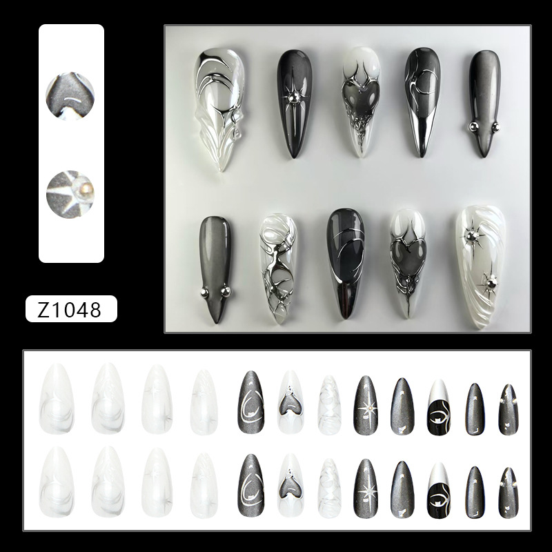 Black Liquid Metal Cat Eye Press On Nails 24 Piece Set - image 6