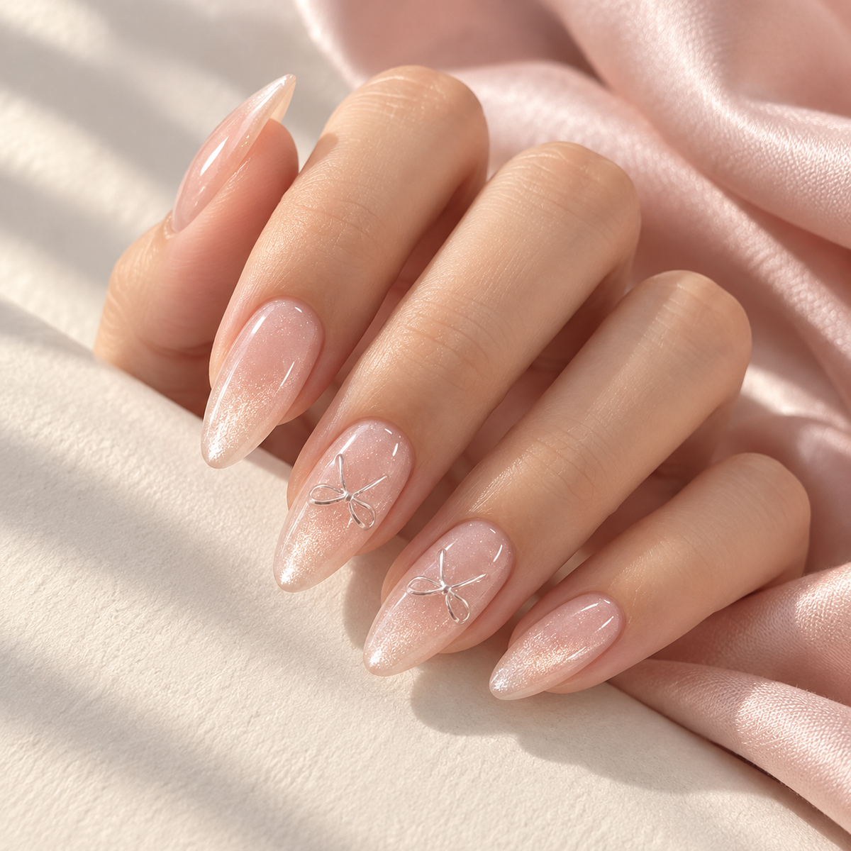 Mint Mambo Pink Cat Eye Bow Press On Nail Set