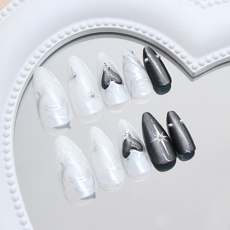 Black Liquid Metal Cat Eye Press On Nails 24 Piece Set - image 2