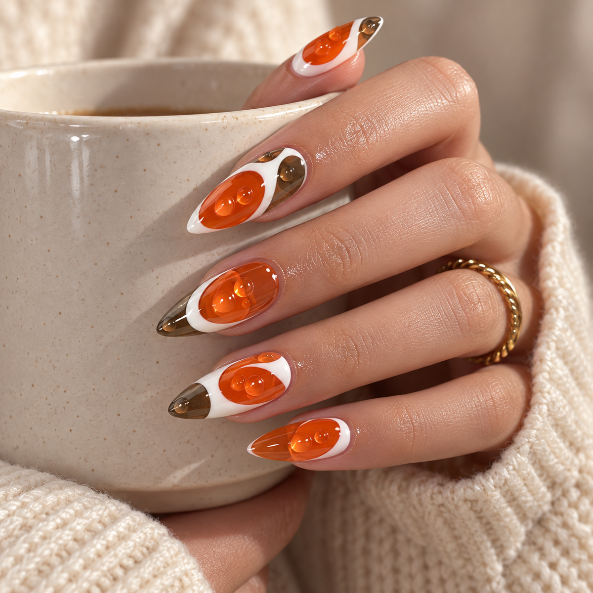 Orange Popsicle Bubble Press On Nail Set