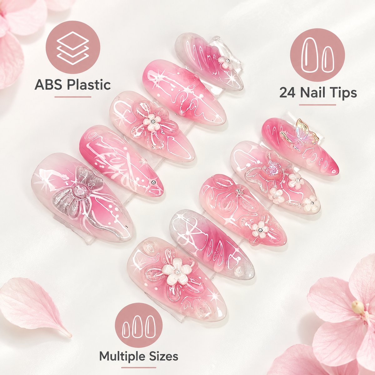 Pink Aurora Floral Press On Nails 24 Piece Set - image 6