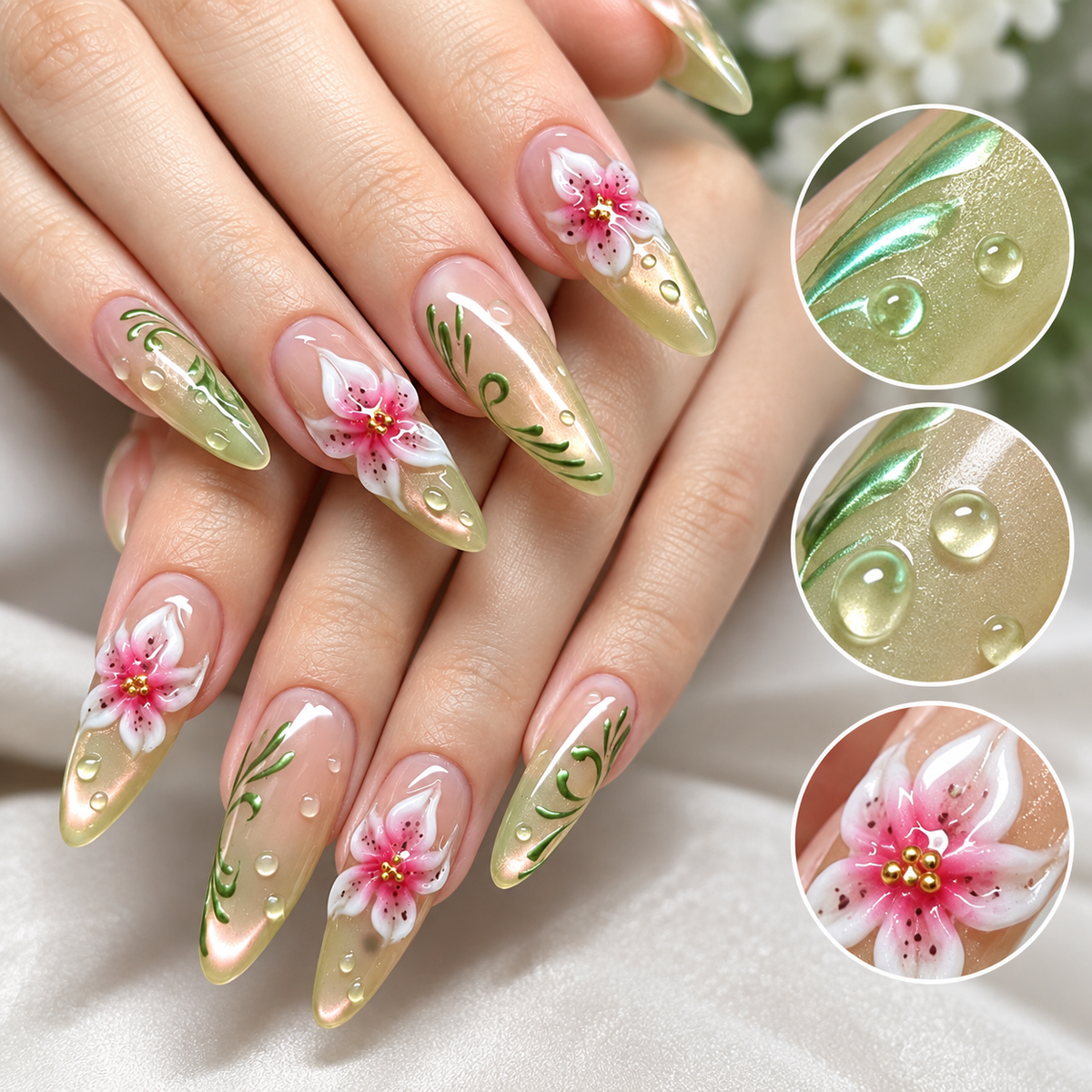 Iced Grape Cat Eye Floral Press On Nail Set