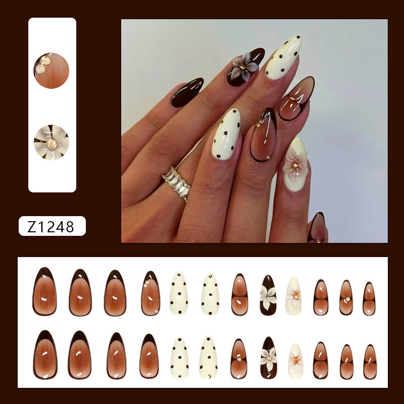 Red Chestnut Cream Lily Polka Dot Press On Nail Set · mproduct-061d279af2f46785b56c