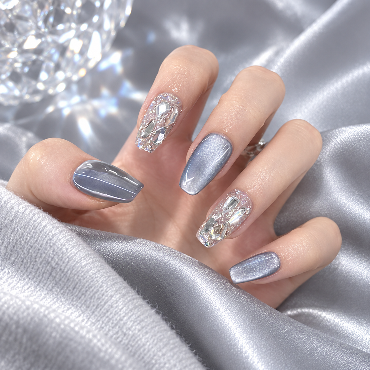 Glacier Blue Cat Eye Ballet Press On Nail Set
