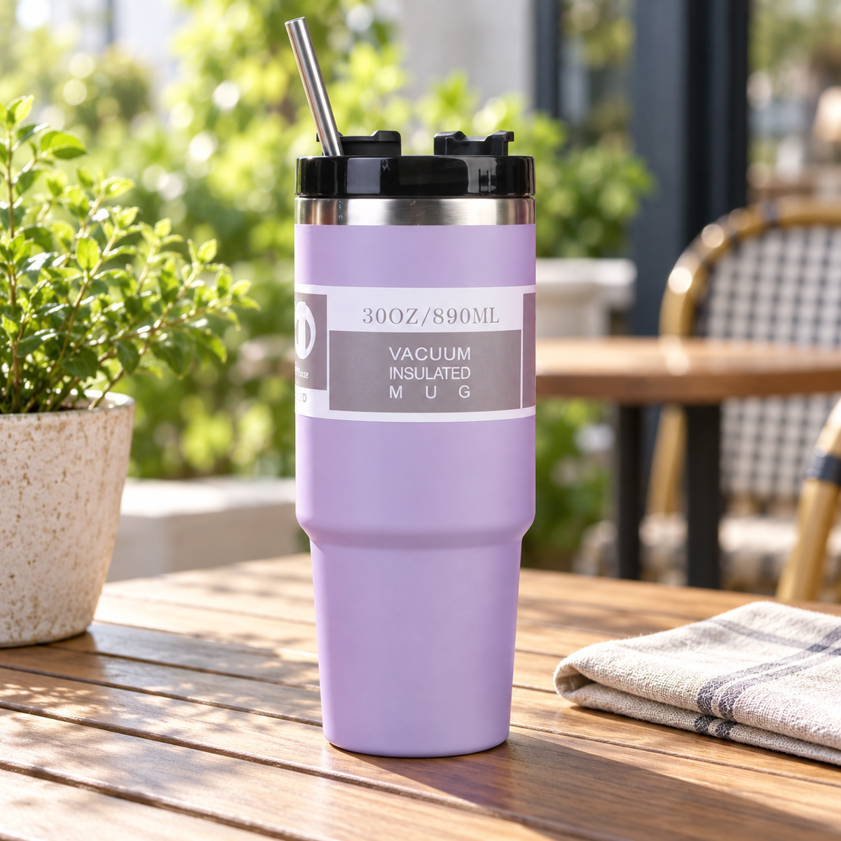 30 oz Rotation-Lid Tumbler with Metal Straw 3