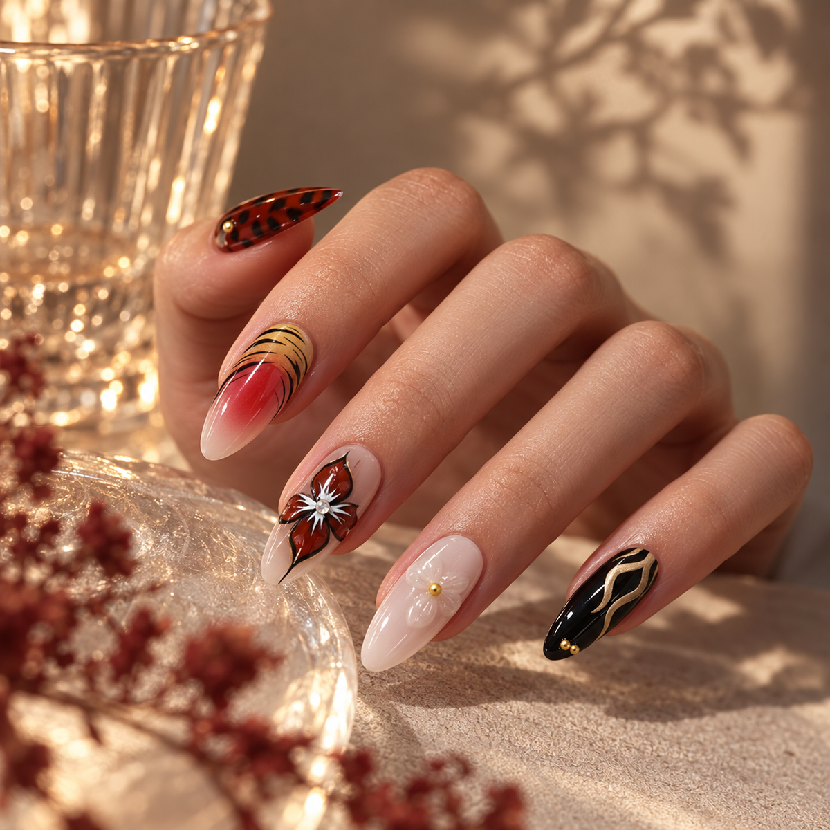 Mountain Dusk Leopard Cat Eye Press On Nail Set