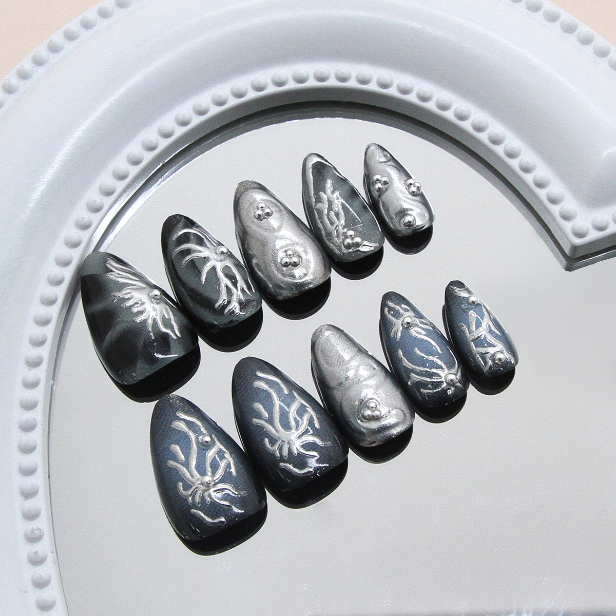 Dark Metallic Sparkle Almond Press On Nails 30 Piece Set - image 2