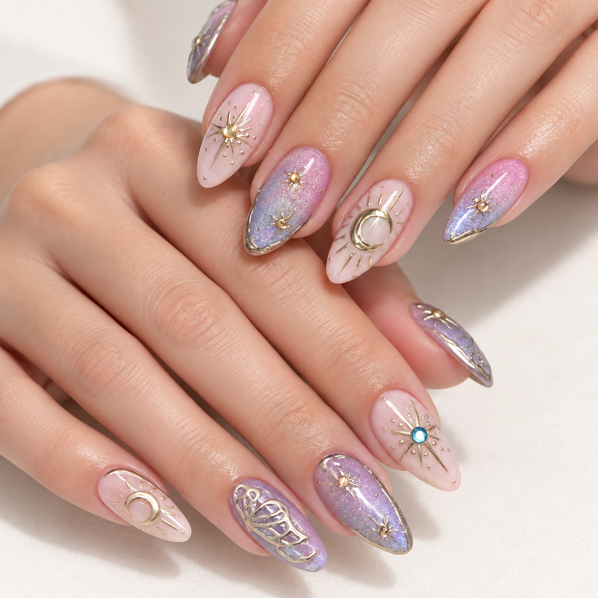 Misty Violet Celestial Gilded Cat Eye Press On Nail Set