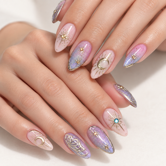Misty Violet Celestial Gilded Cat Eye Press On Nail Set