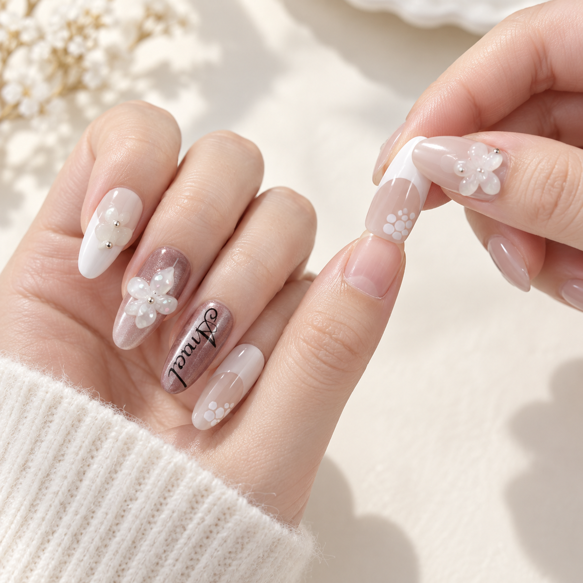 Red Brown Floral Cat Eye Press On Nail Set