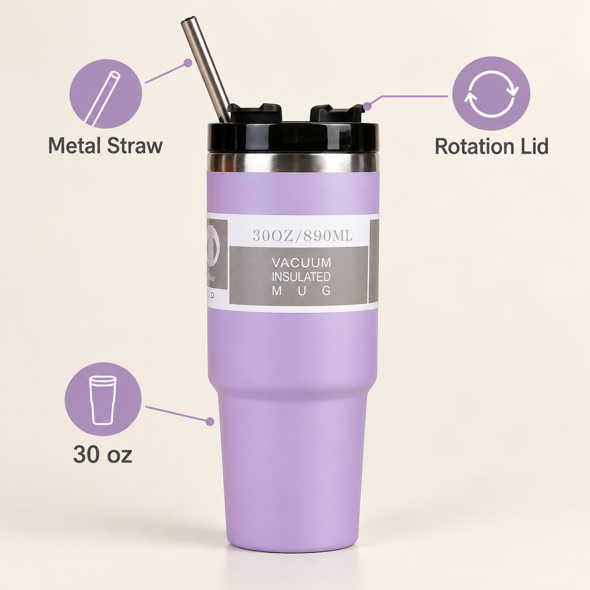 30 oz Rotation-Lid Tumbler with Metal Straw 8
