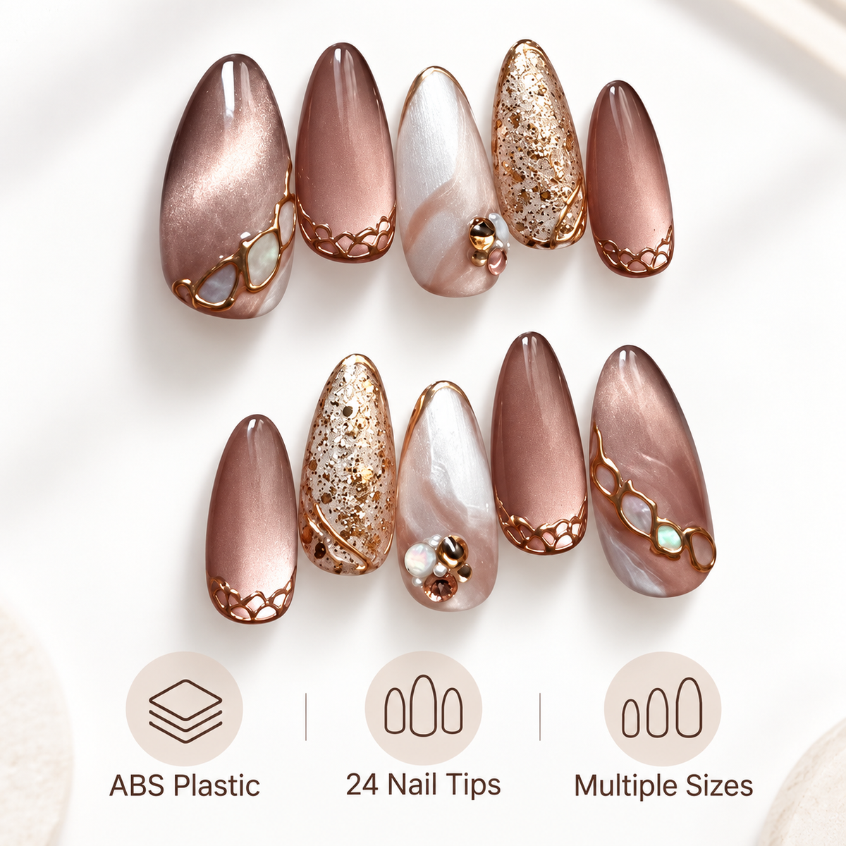 Autumn Letter Brown Cat Eye Press On Nails - image 7