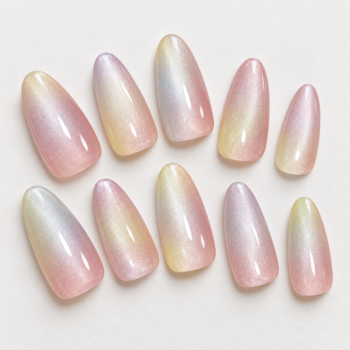 Rainbow Tie Dye Cat Eye Press On Nail Set