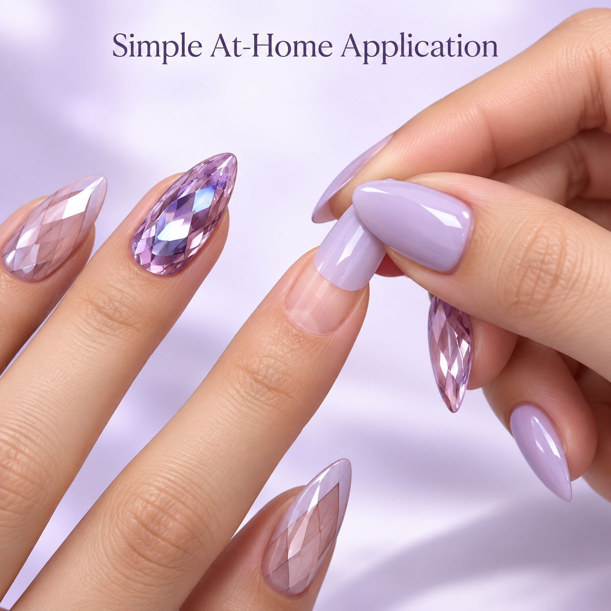 Lavender Crystal Irregular Long Press On Nail Set