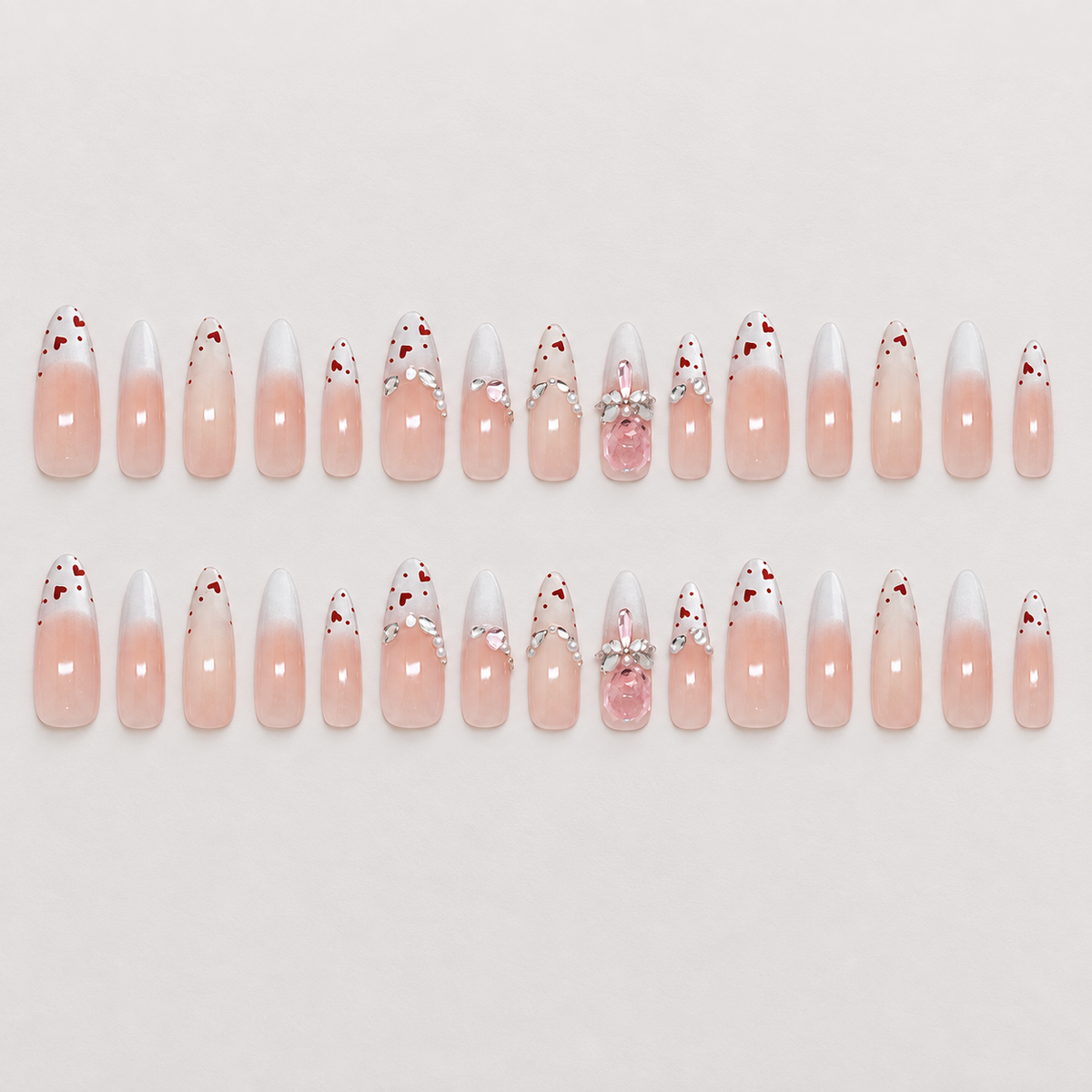 Glacier Pink Crystal Cat Eye Press On Nail Set