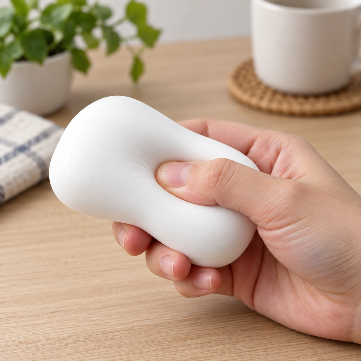 White Bar Sensory Squeeze Toy — in use