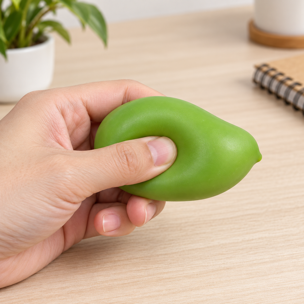 Mini Colour-Changing Mango Squeeze Toy — in use