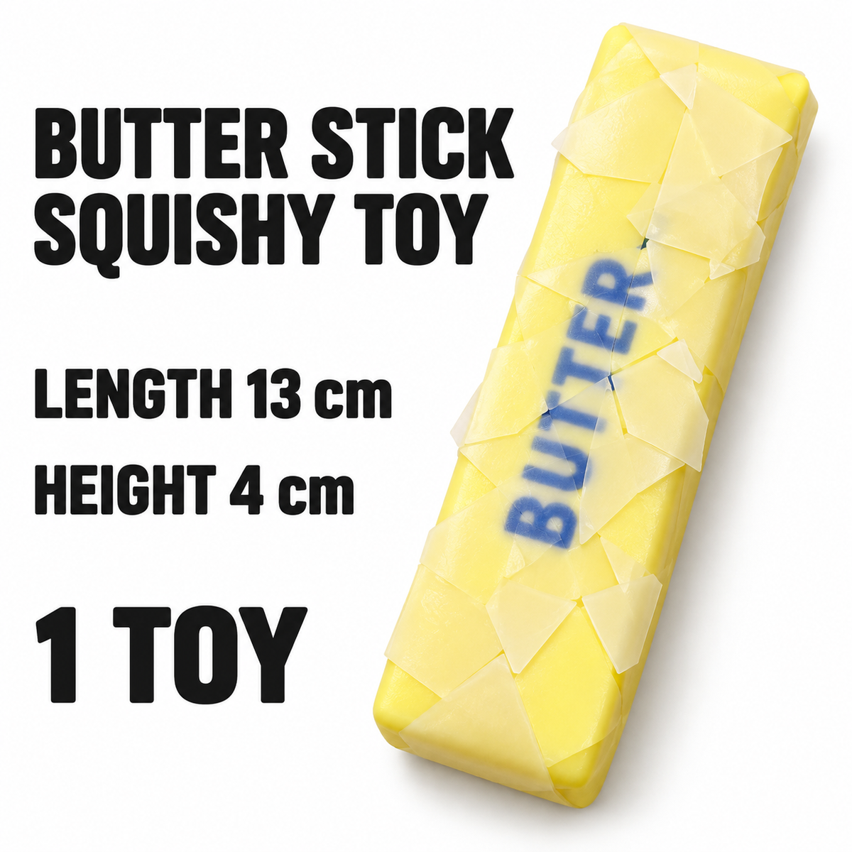Yellow Crackle Butter Stick Squeeze Toy — specifications