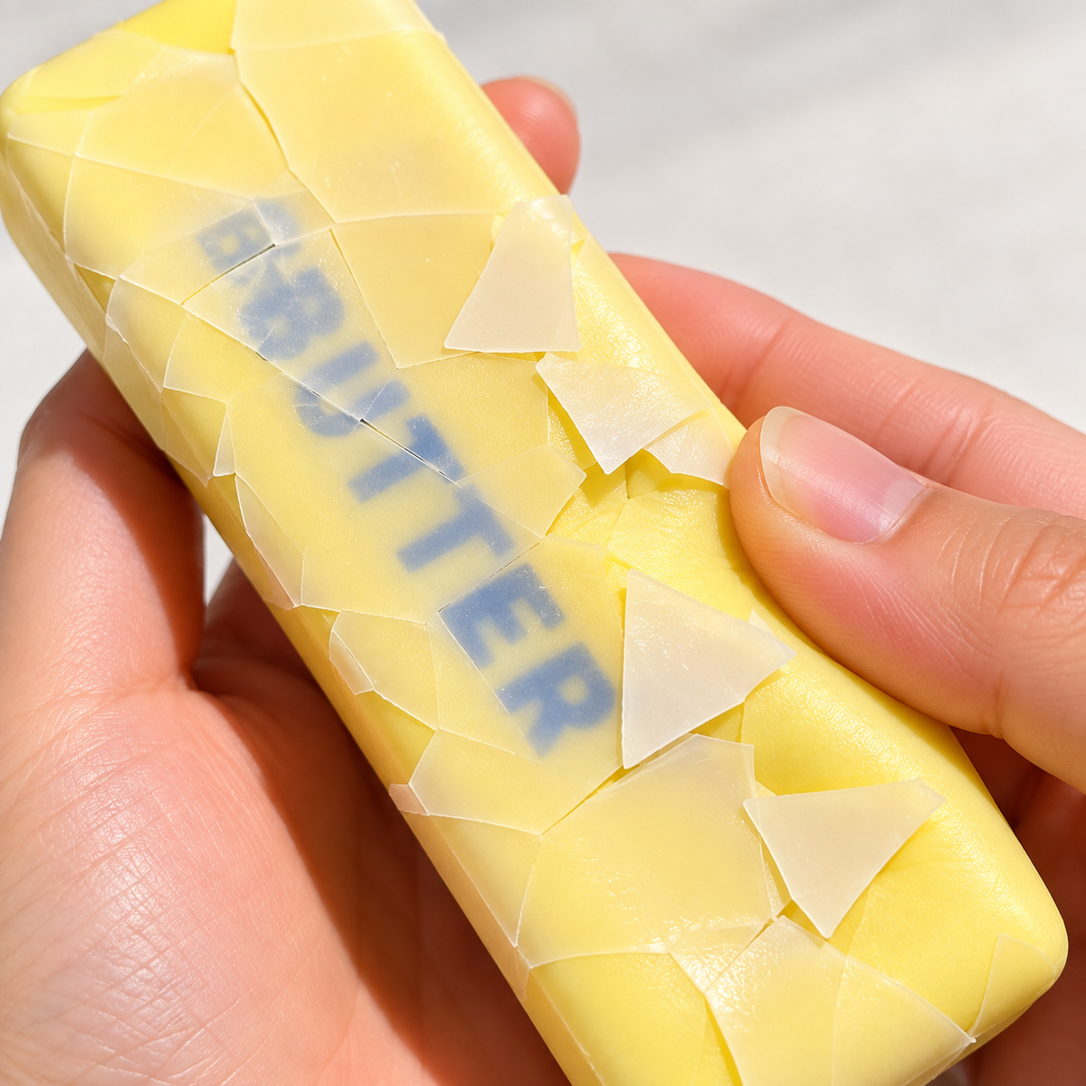 Yellow Crackle Butter Stick Squeeze Toy — detail