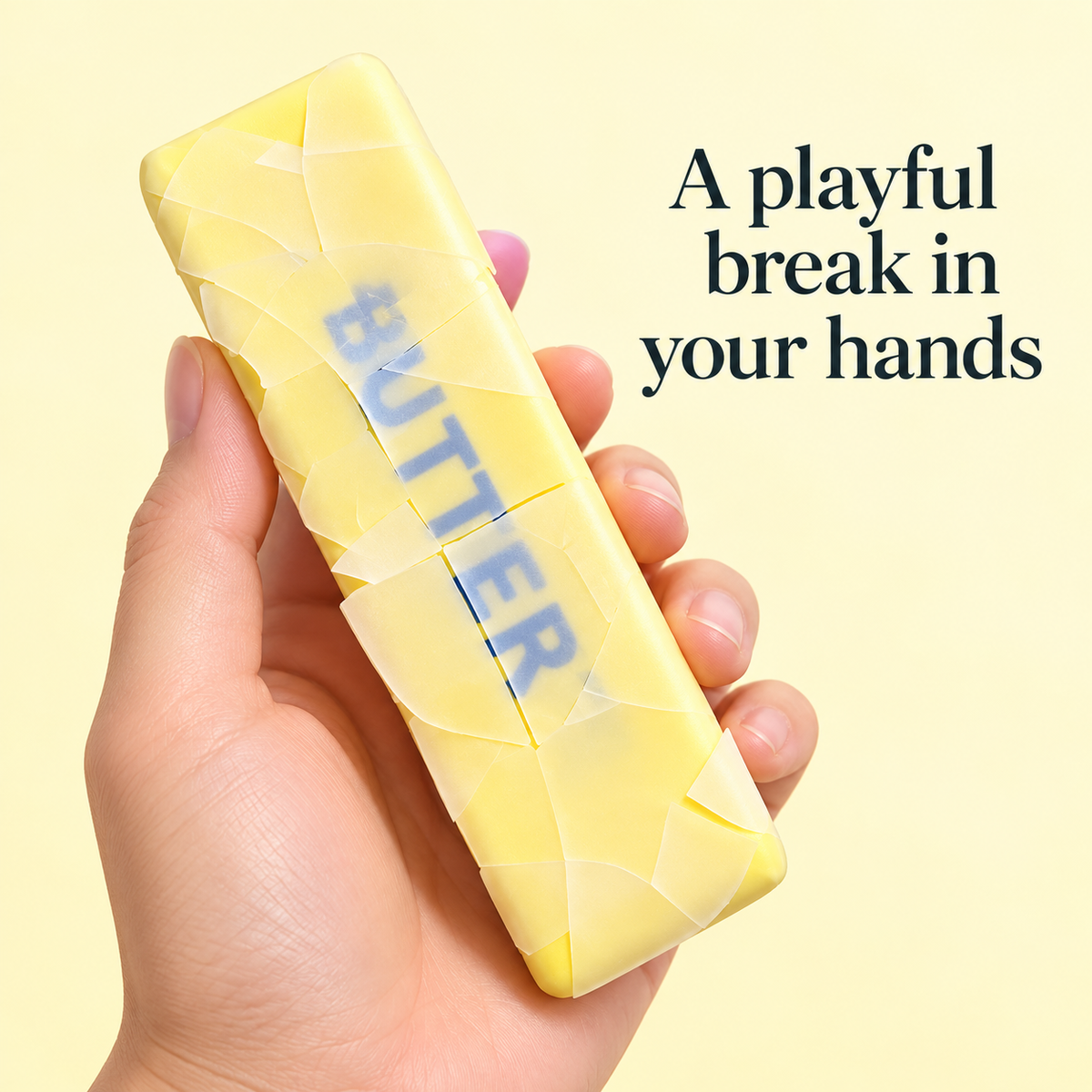 Yellow Crackle Butter Stick Squeeze Toy — editorial