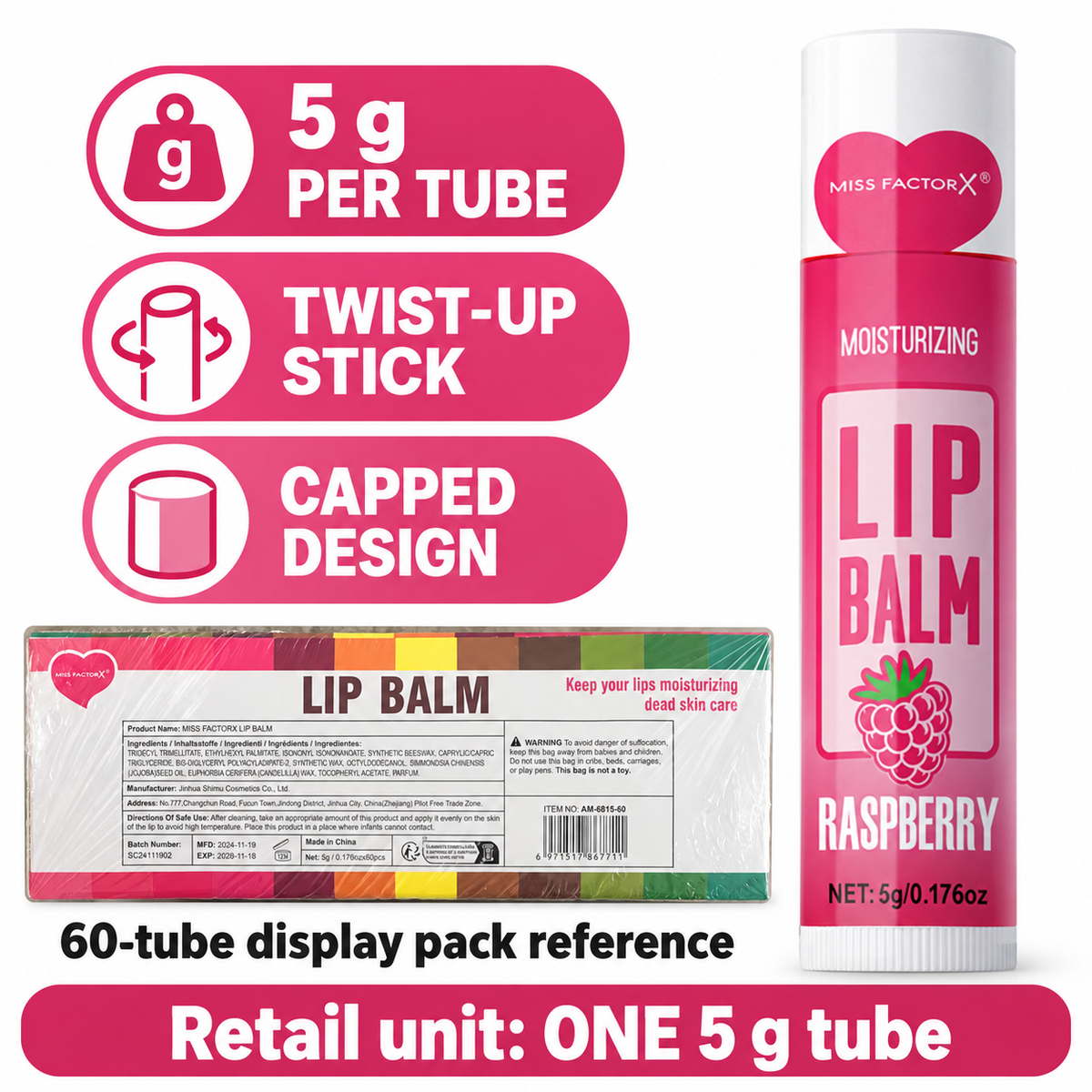 MISS FACTORX Twist-Up Lip Balm – 5 g Single Stick 7