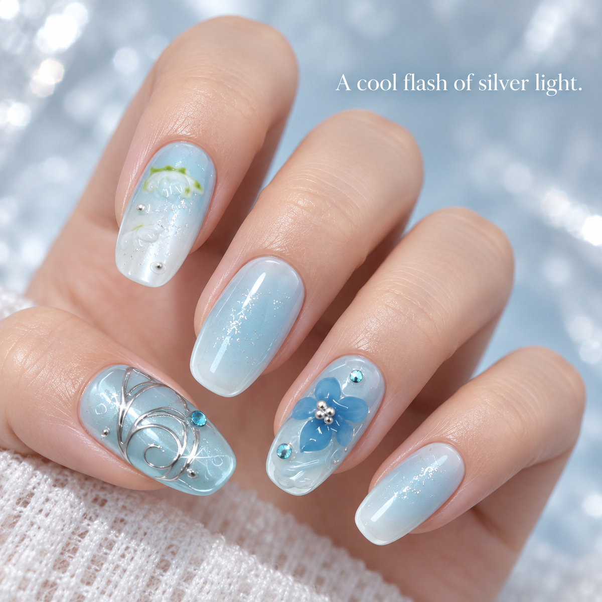 Cool Silver Sparkle Floral Starburst Press On Nail Set · mproduct-1dea310a20c0a12de2ad