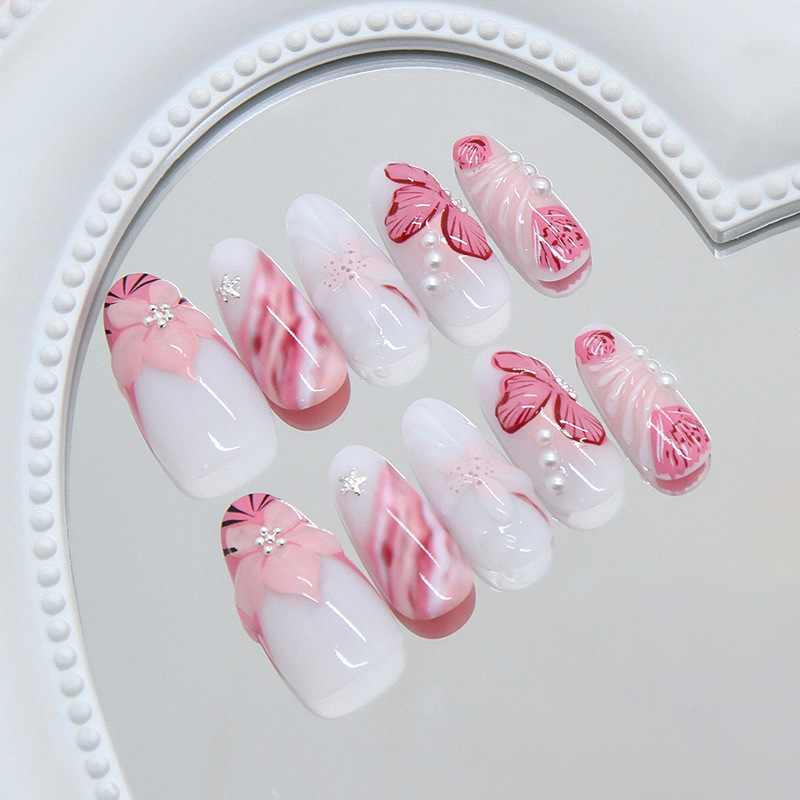 Pink Water Lily Sculpted French Press On Nails - image 2