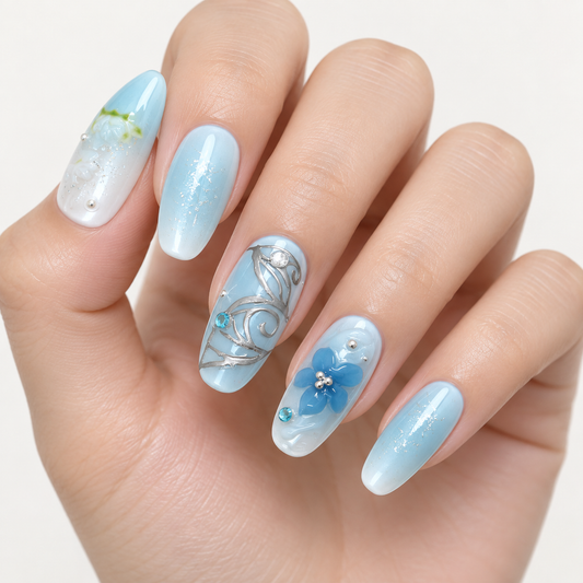 Cool Silver Sparkle Floral Starburst Press On Nail Set · mproduct-dfc340e4001d9977cf83
