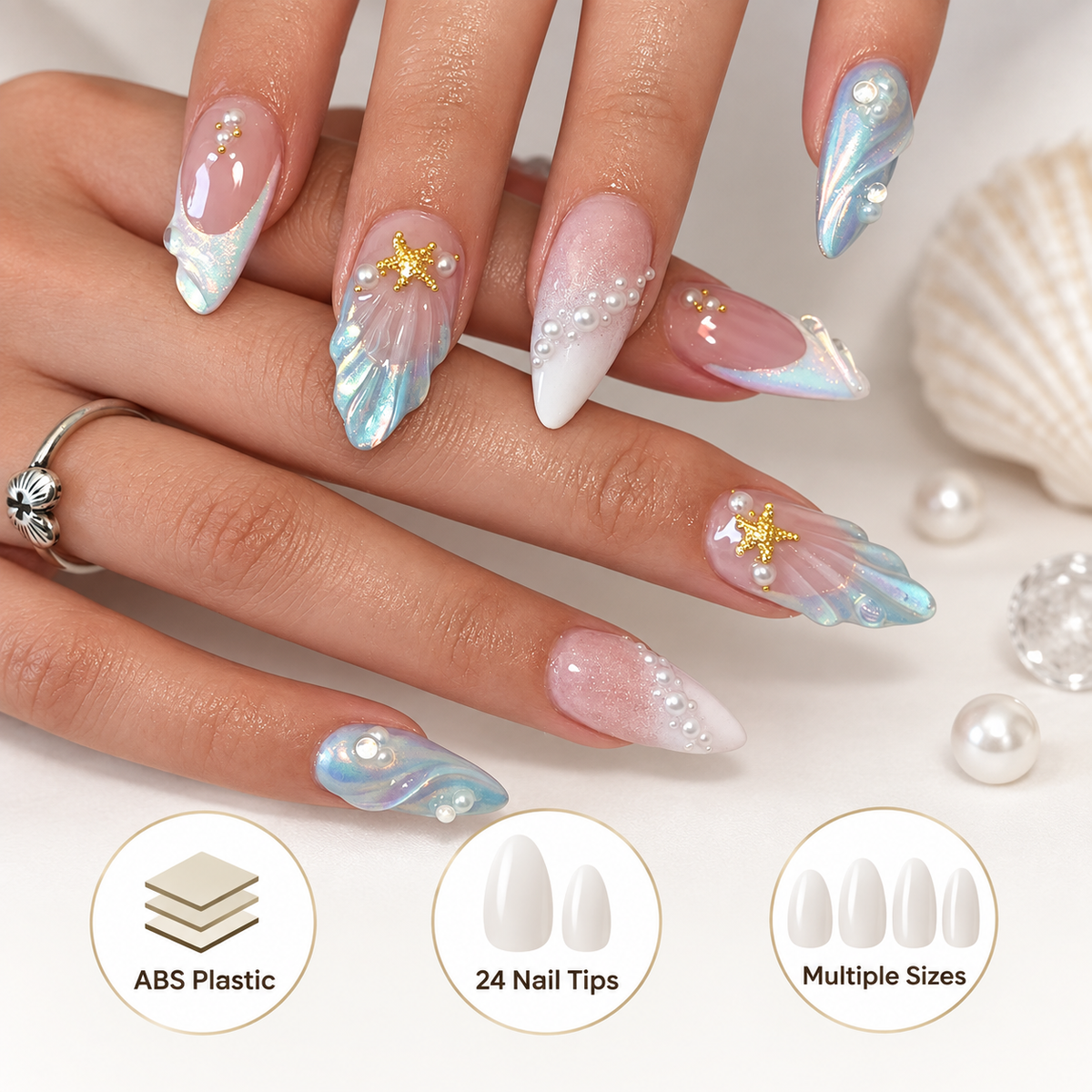 Ocean Mermaid Shell Star Press On Nails 24 Piece Set - image 7