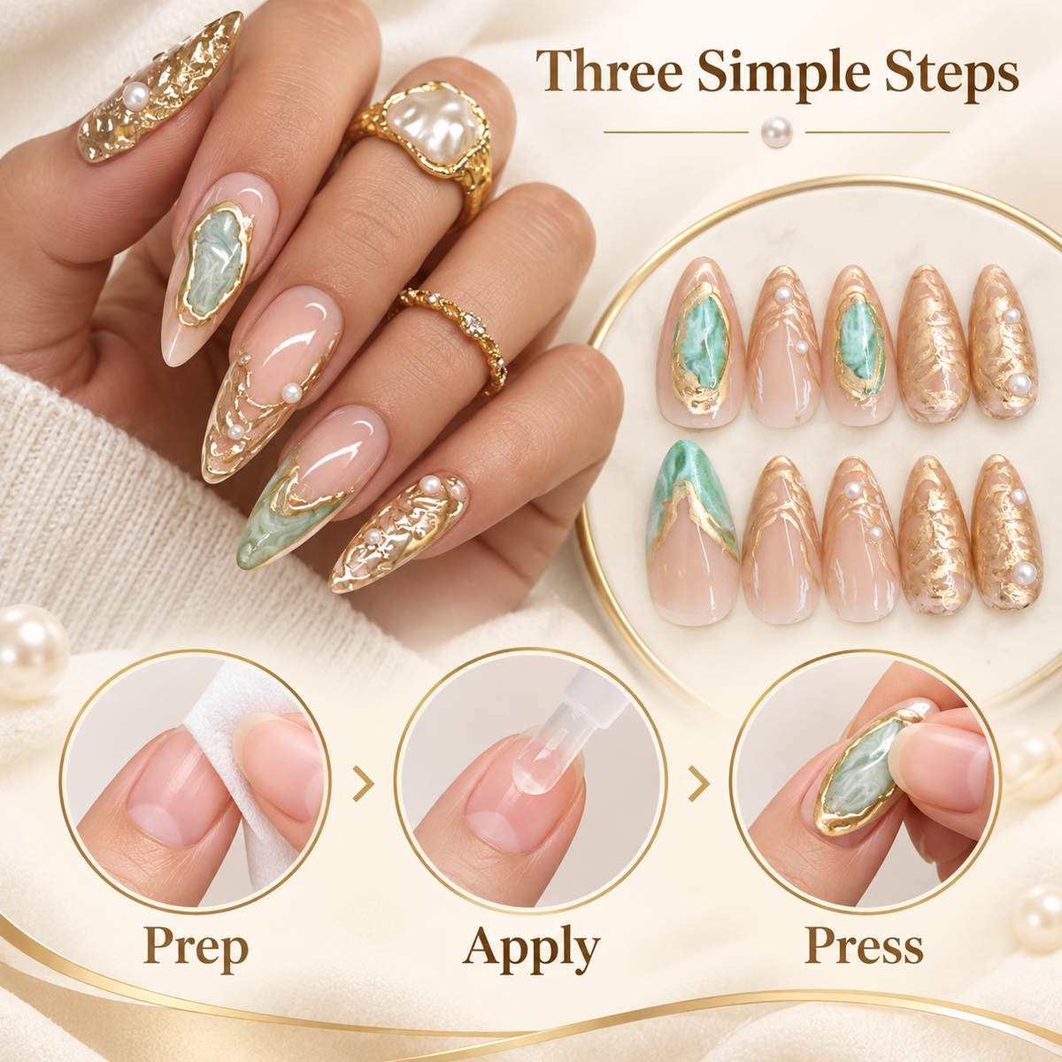 Aurora Sand Gold French Pearl Press On Nails - image 7
