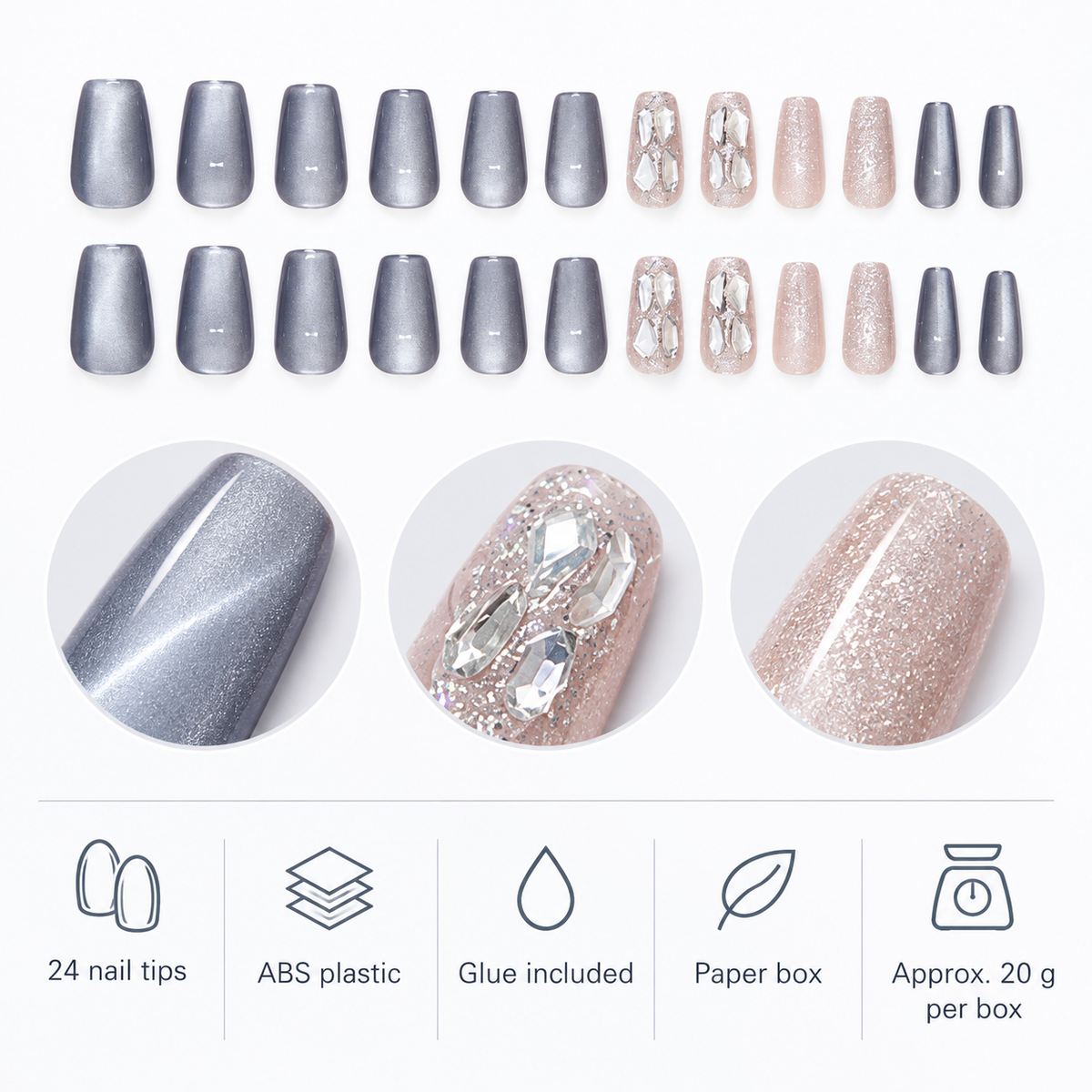 Glacier Blue Cat Eye Ballet Press On Nail Set