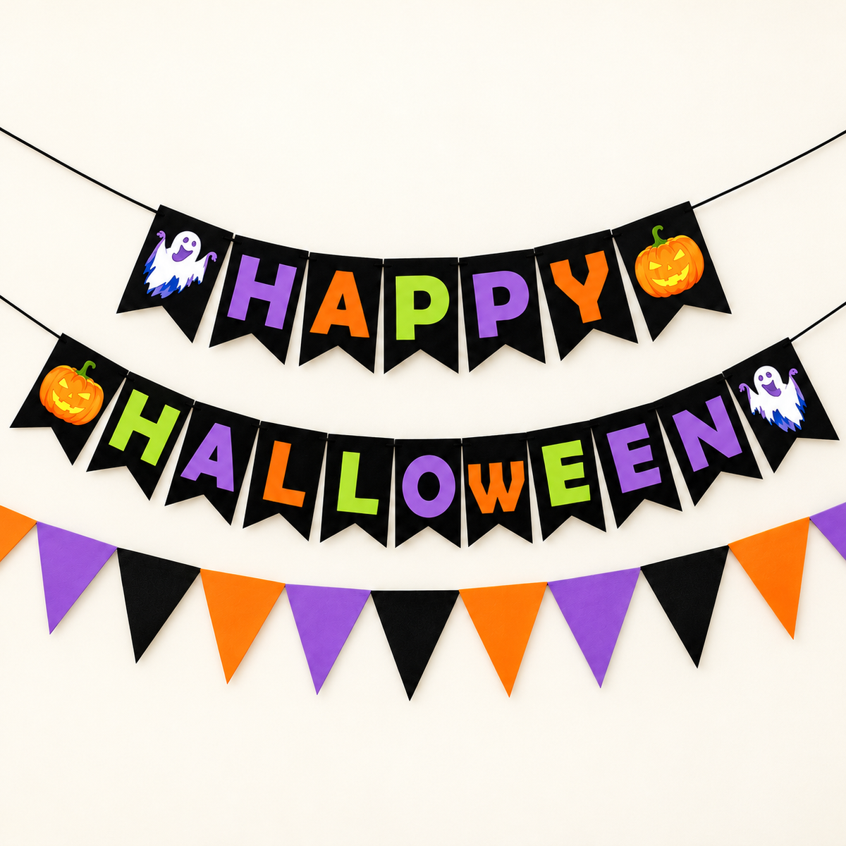 Happy Halloween Letter Banner with Triangle Garland