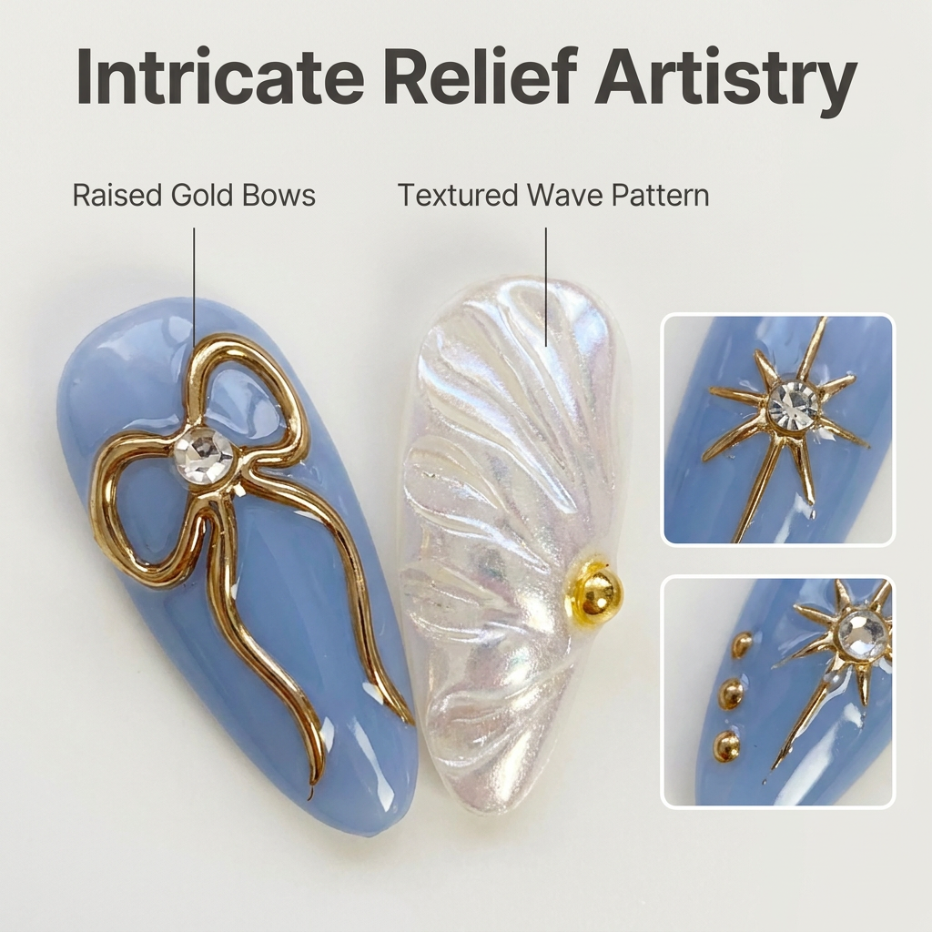 Ocean Blue Gold Accent Press On Nails - image 5